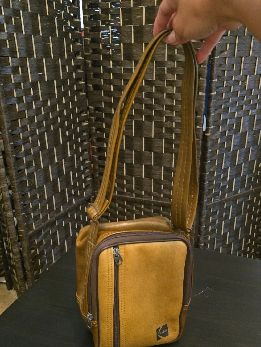 Vintage Kodak Camera Men's Leather Messenger Crossbody Bag
